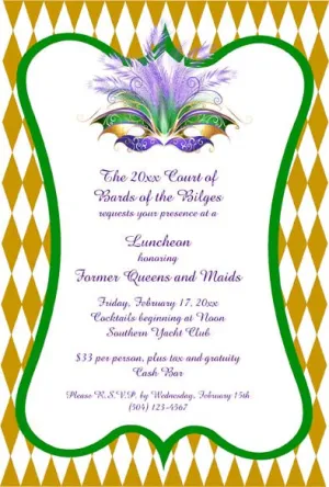 FEATHERED MARDI GRAS MASK CUSTOM INVITATION
