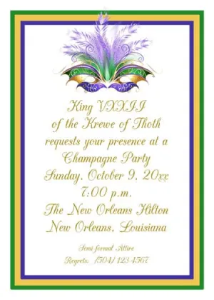 FEATHERED MASK WITH BORDERS CUSTOM INVITATION