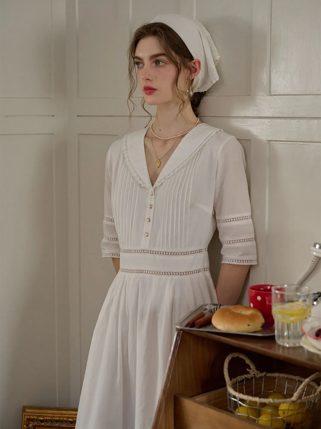 Fiona 100% Cotton White Midi Dress