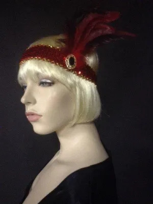 Flapper Headband Deluxe Red Feathers