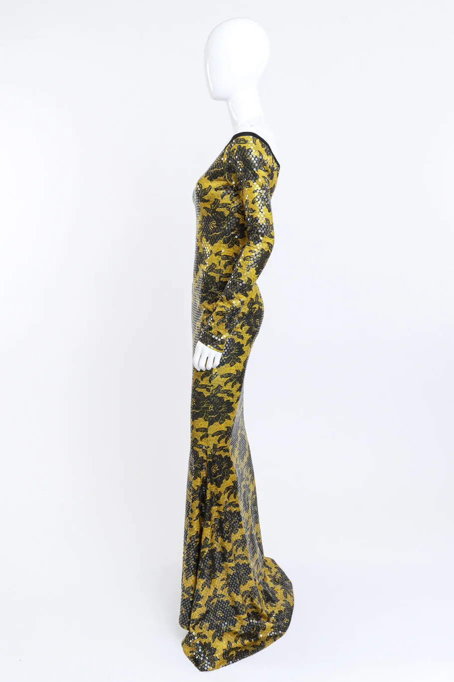 Floral Sequin Gown & Feather Boa Set