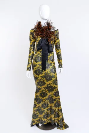 Floral Sequin Gown & Feather Boa Set