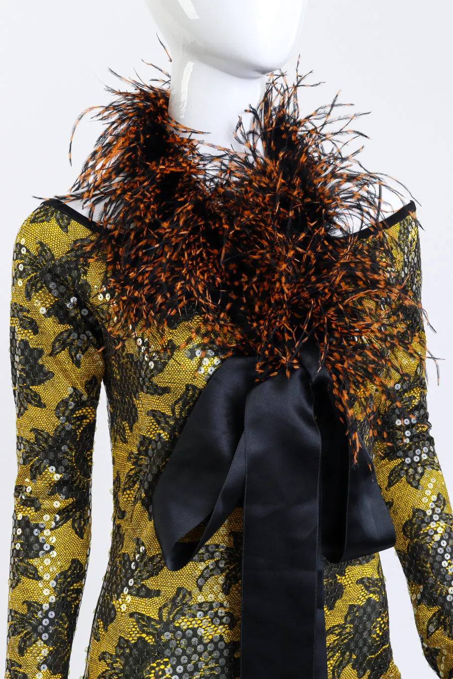 Floral Sequin Gown & Feather Boa Set