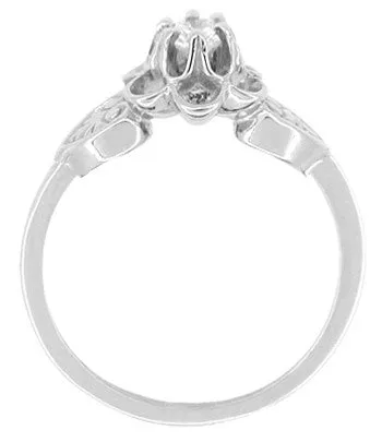 Floral Victorian White Sapphire Engagement Ring in 14 Karat White Gold