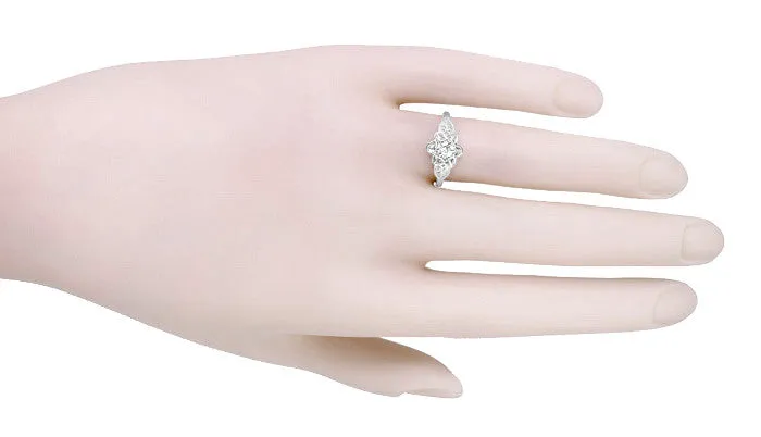 Floral Victorian White Sapphire Engagement Ring in 14 Karat White Gold