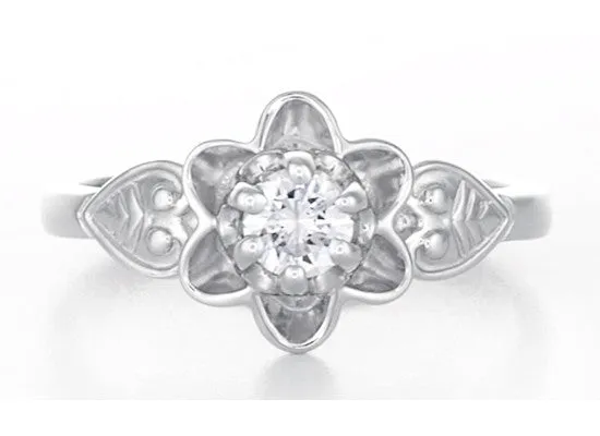 Flowers & Leaves Victorian 1/4 Carat Diamond Engagement Ring in White Gold