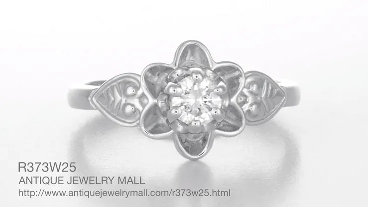 Flowers & Leaves Victorian 1/4 Carat Diamond Engagement Ring in White Gold
