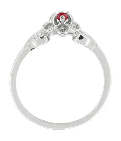 Flowers & Leaves Victorian Ruby Promise Ring in 14 Karat White Gold