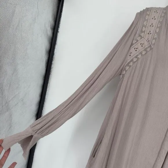Free People XS Courtney’s Victorian Shirt Dress Taupe Boho Lace Detail Oversized