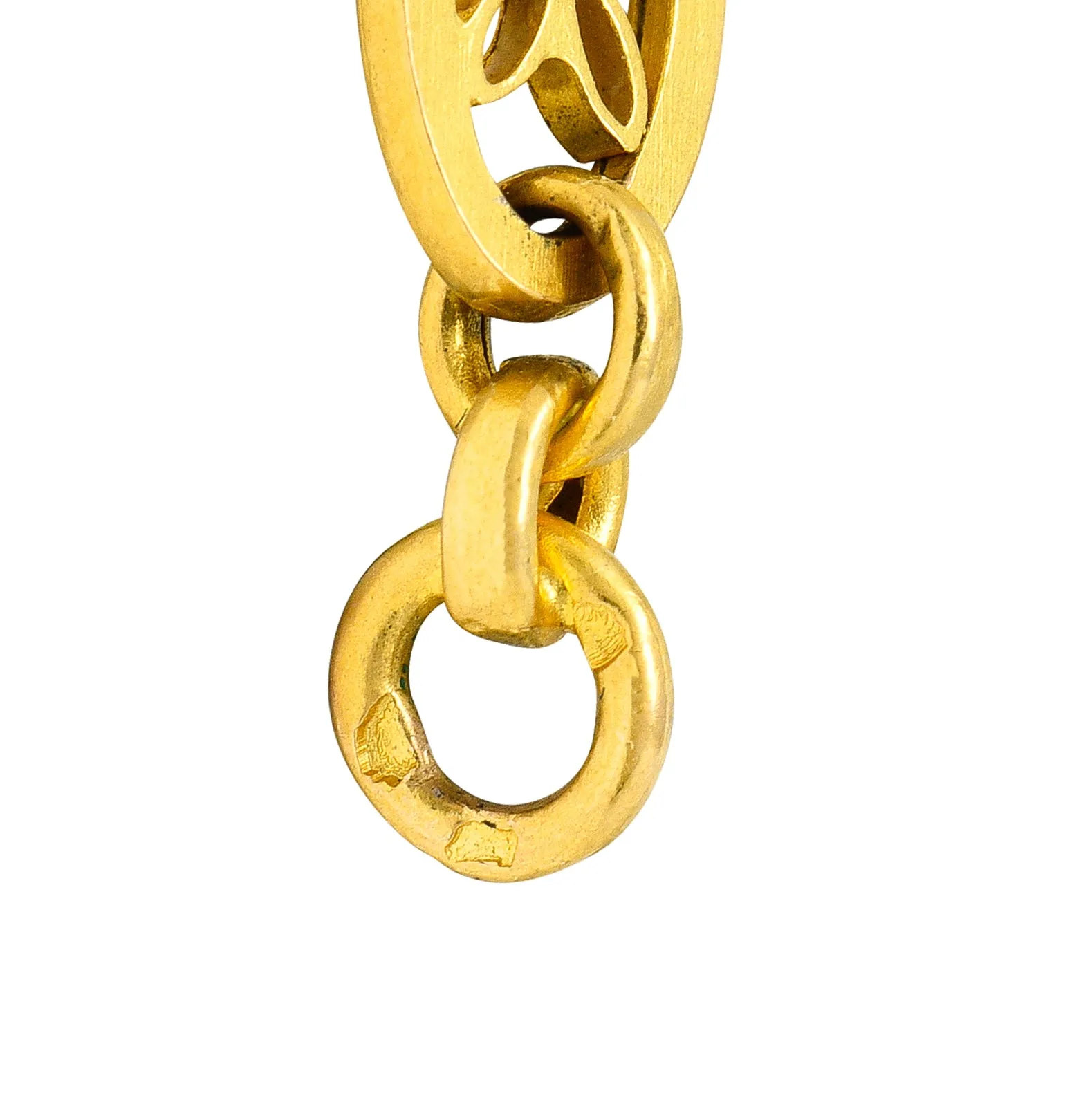 French Victorian 18 Karat Yellow Gold Floral Navette Link Antique Chain Necklace