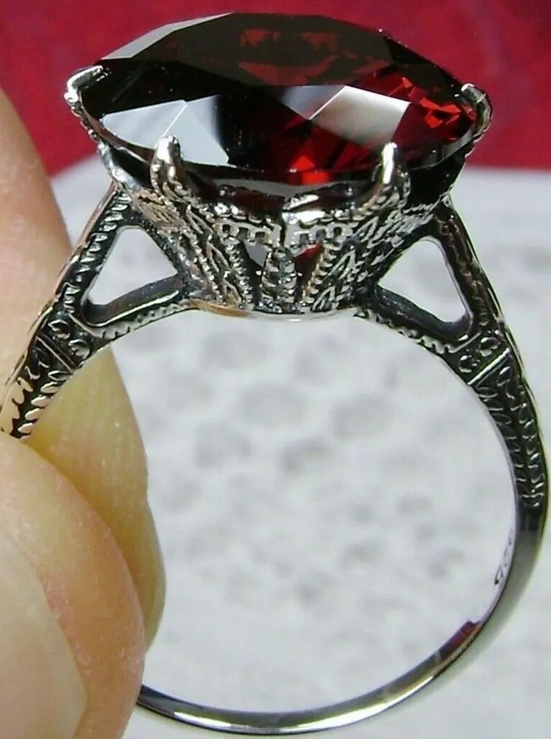 Garnet CZ Ring, Red Cubic Zirconia Classic Solitaire Ring #D37