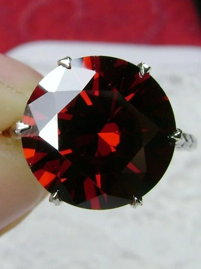 Garnet CZ Ring, Red Cubic Zirconia Classic Solitaire Ring #D37