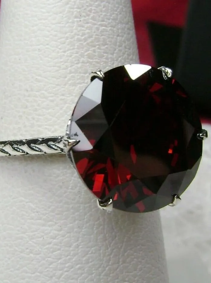 Garnet CZ Ring, Red Cubic Zirconia Classic Solitaire Ring #D37