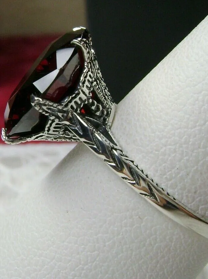 Garnet CZ Ring, Red Cubic Zirconia Classic Solitaire Ring #D37