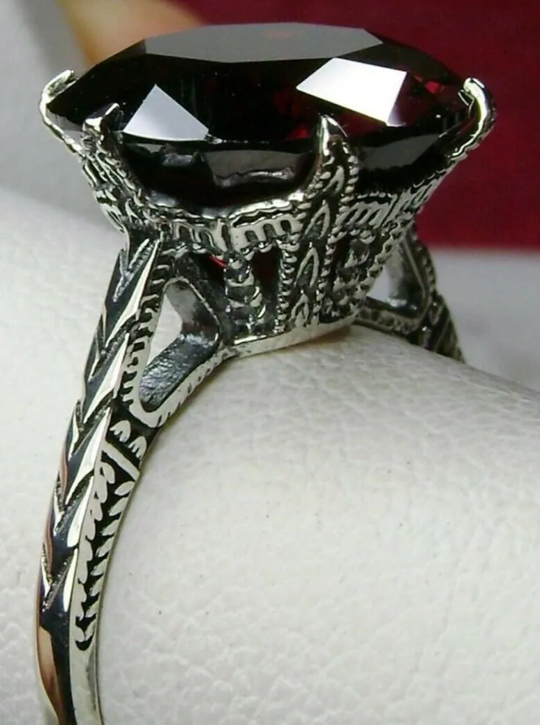 Garnet CZ Ring, Red Cubic Zirconia Classic Solitaire Ring #D37