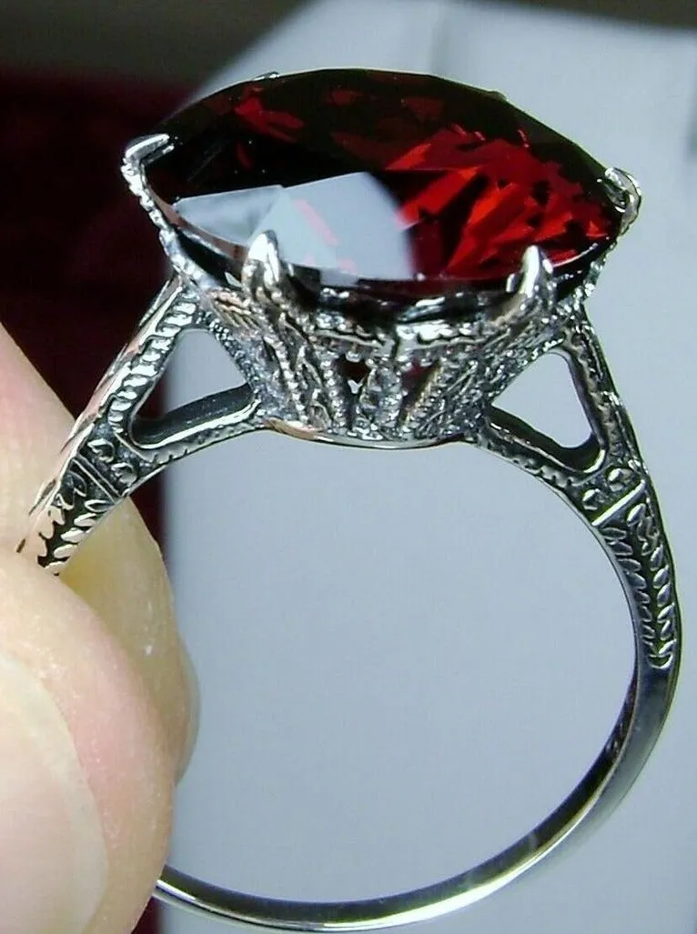 Garnet CZ Ring, Red Cubic Zirconia Classic Solitaire Ring #D37
