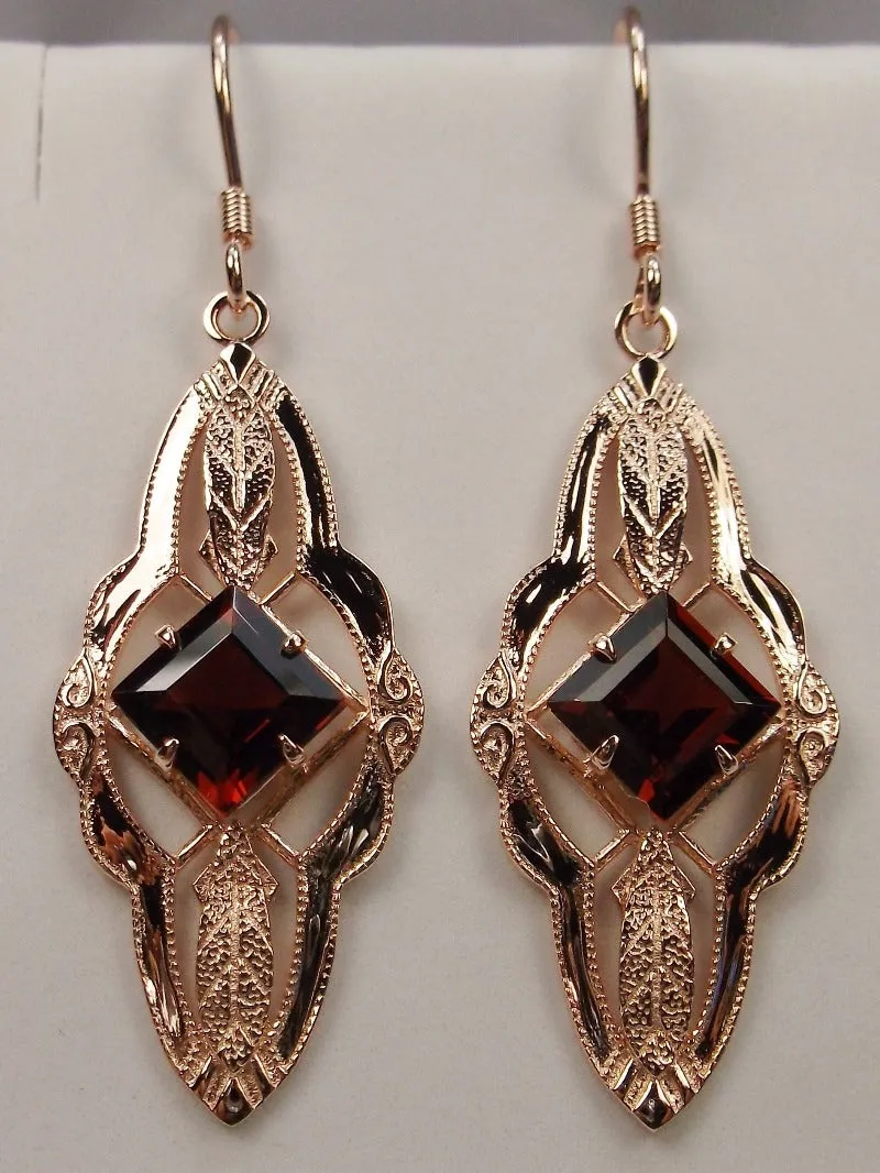 Garnet Earrings, Rose Gold plated, Natural Gemstone, Victorian jewelry #E6