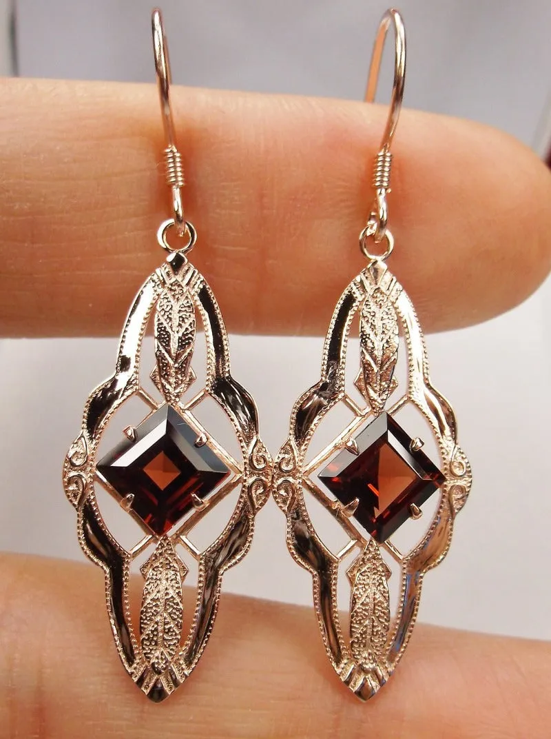 Garnet Earrings, Rose Gold plated, Natural Gemstone, Victorian jewelry #E6