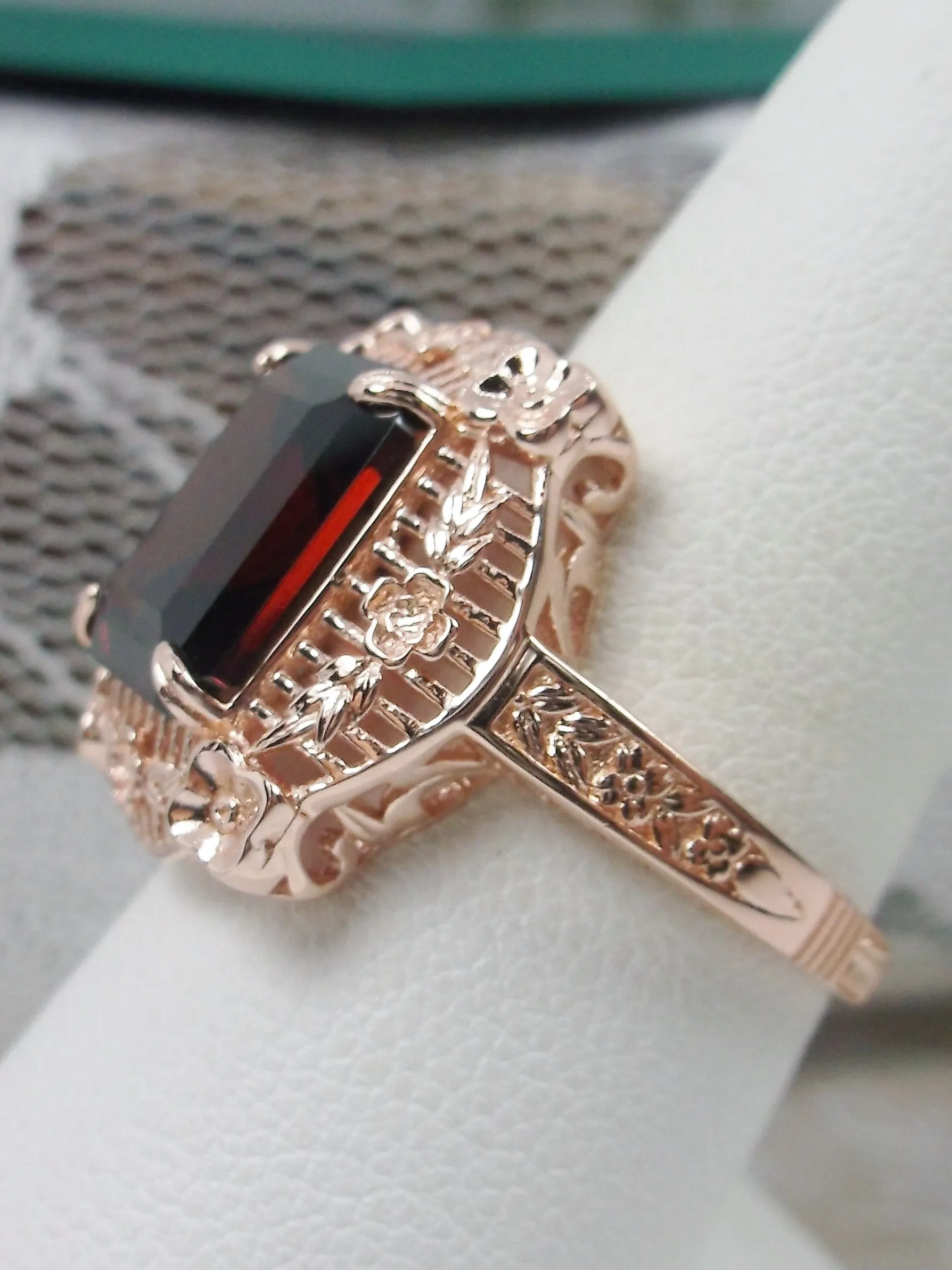 Garnet Ring, Natural Gemstone, Rose Gold, Victorian Jewelry #D227