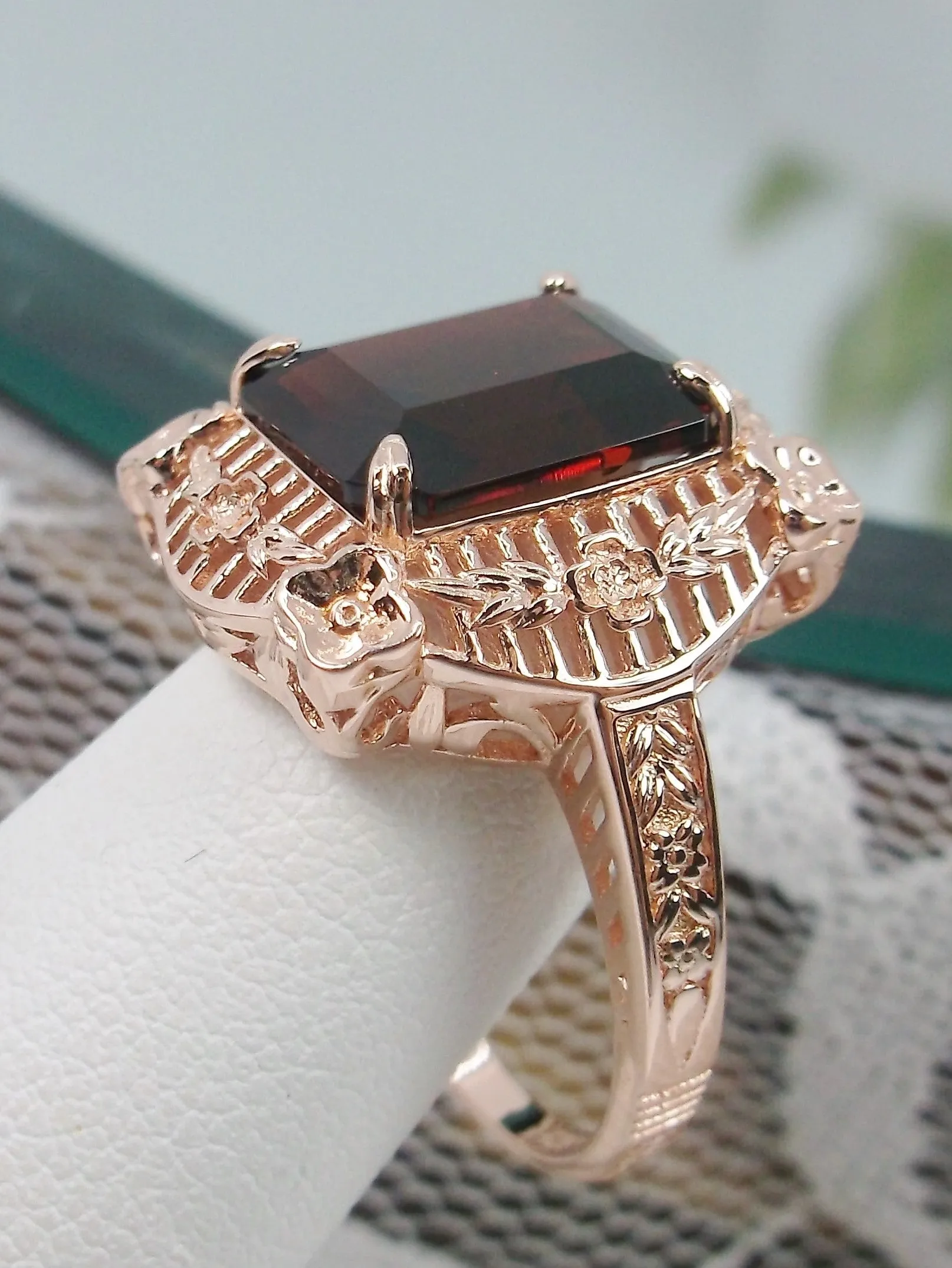 Garnet Ring, Natural Gemstone, Rose Gold, Victorian Jewelry #D227