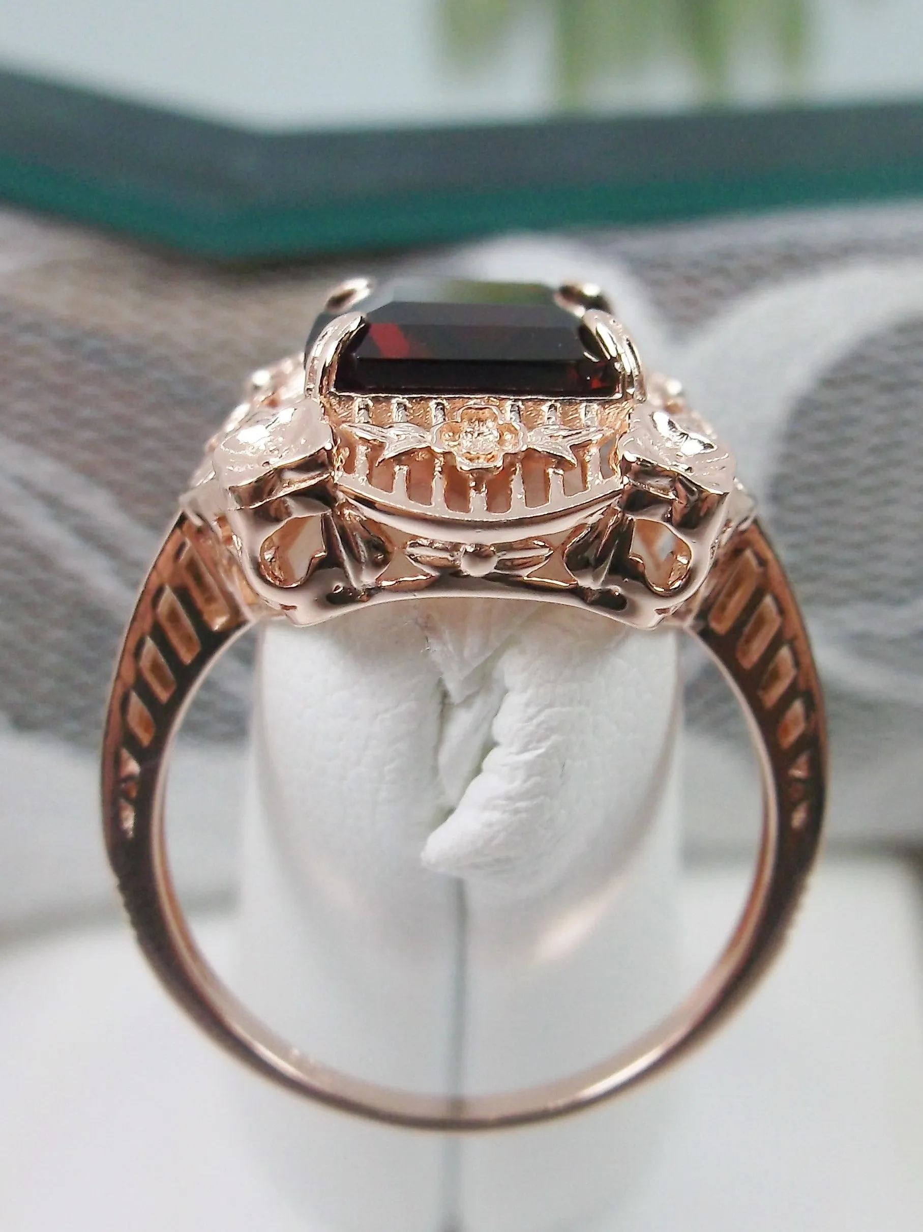 Garnet Ring, Natural Gemstone, Rose Gold, Victorian Jewelry #D227