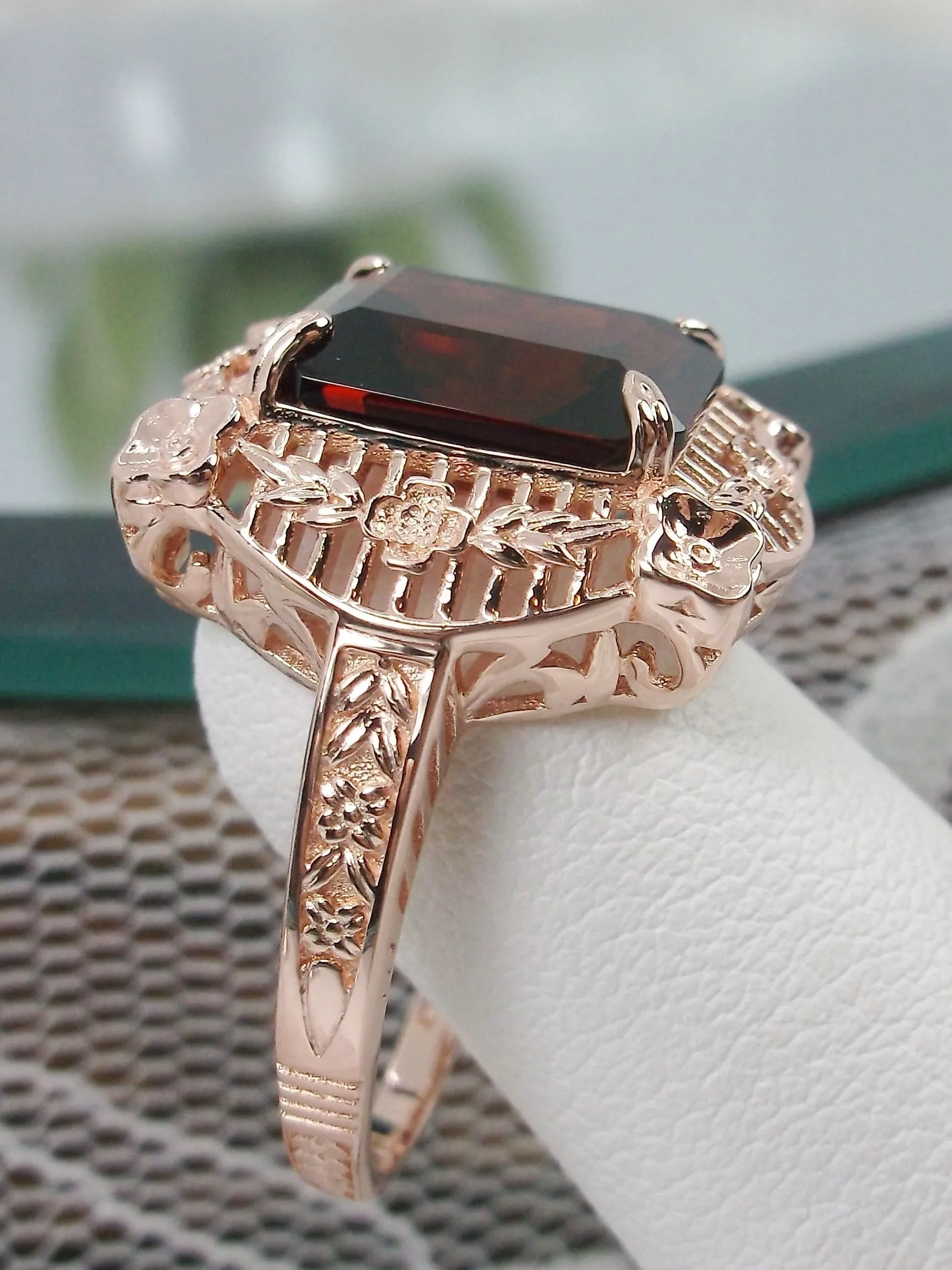 Garnet Ring, Natural Gemstone, Rose Gold, Victorian Jewelry #D227