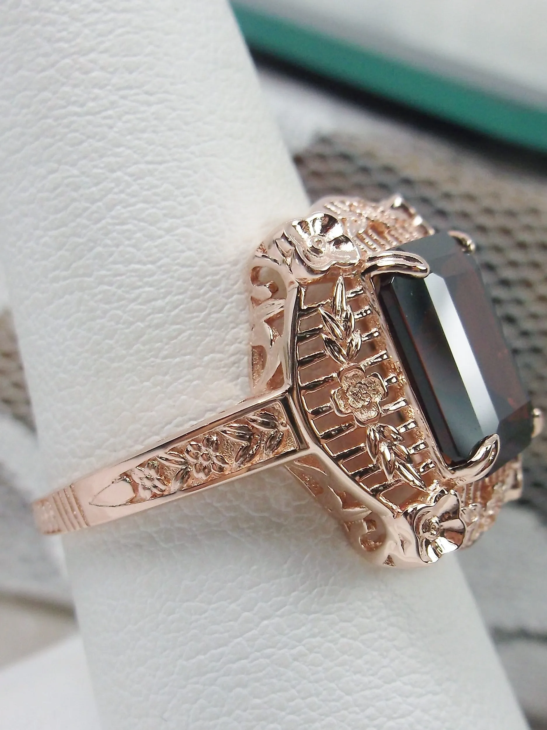Garnet Ring, Natural Gemstone, Rose Gold, Victorian Jewelry #D227