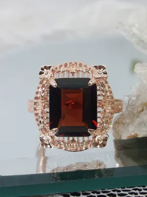 Garnet Ring, Natural Gemstone, Rose Gold, Victorian Jewelry #D227