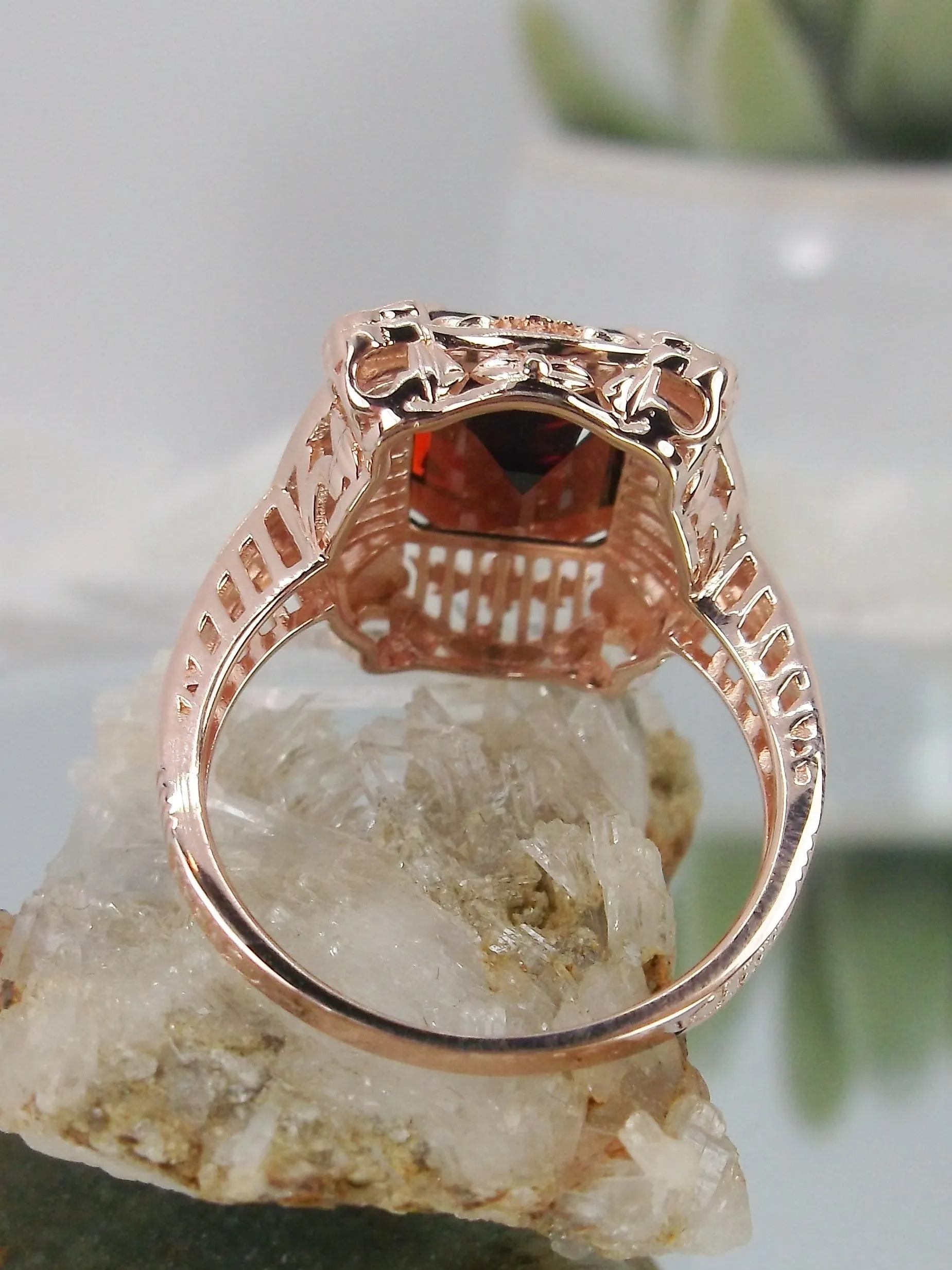 Garnet Ring, Natural Gemstone, Rose Gold, Victorian Jewelry #D227
