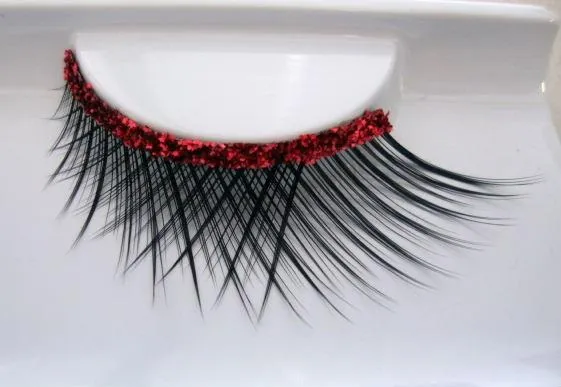 Glitter Trim Red False Eyelashes