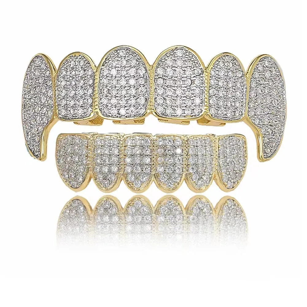 Gold Hip-Hop Cubic Zircon Teeth Grillz