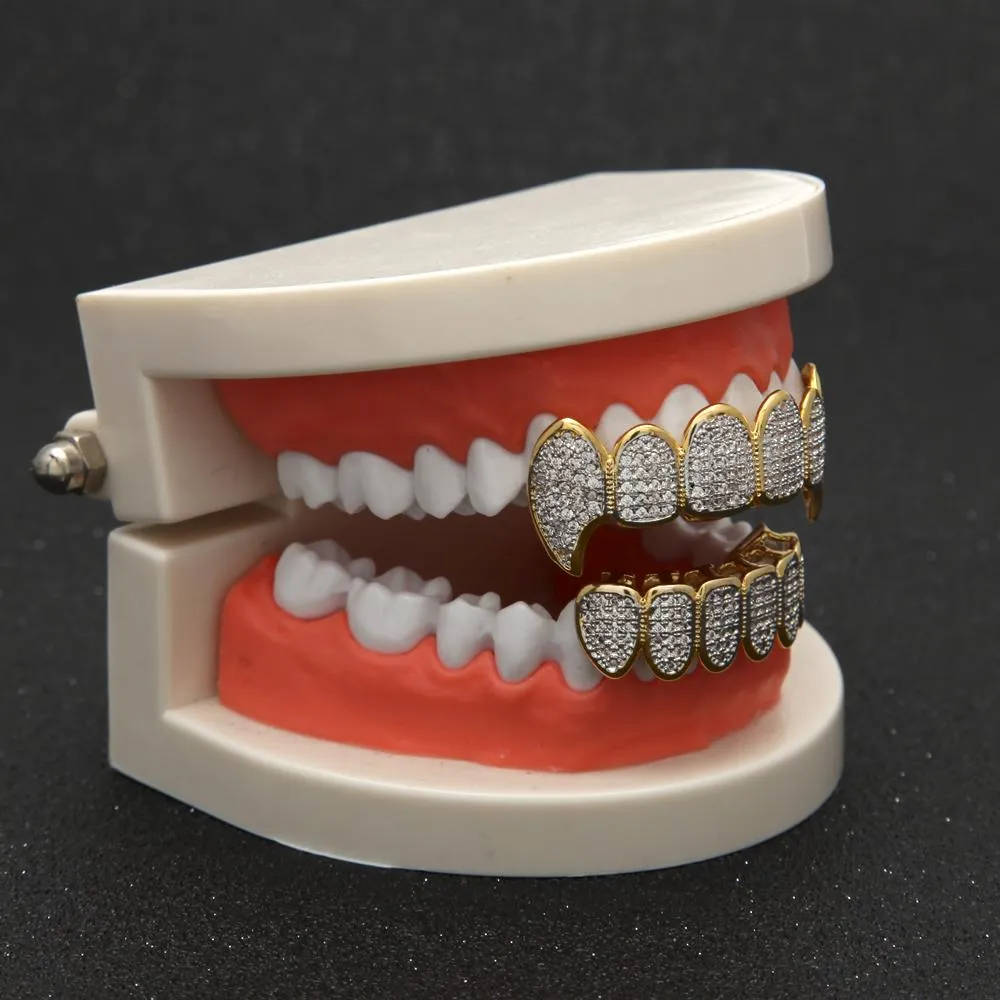 Gold Hip-Hop Cubic Zircon Teeth Grillz