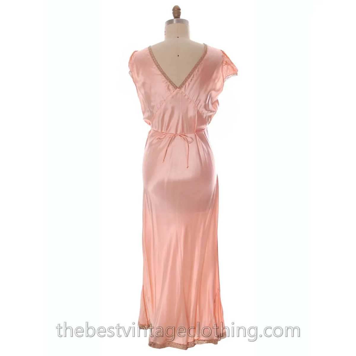 Gorgeous Vintage Peach Rayon Charmeuse Satin Lace NOS Nightgown Boudoir XL Plus Bias Cut