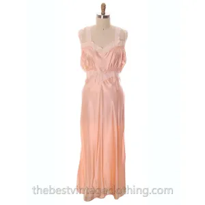 Gorgeous Vintage Peach Rayon Charmeuse Satin NOS Nightgown Boudoir XL Plus Bias Cut