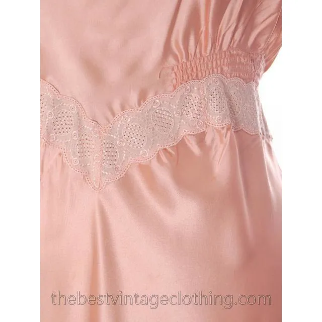 Gorgeous Vintage Peach Rayon Charmeuse Satin NOS Nightgown Boudoir XL Plus Bias Cut