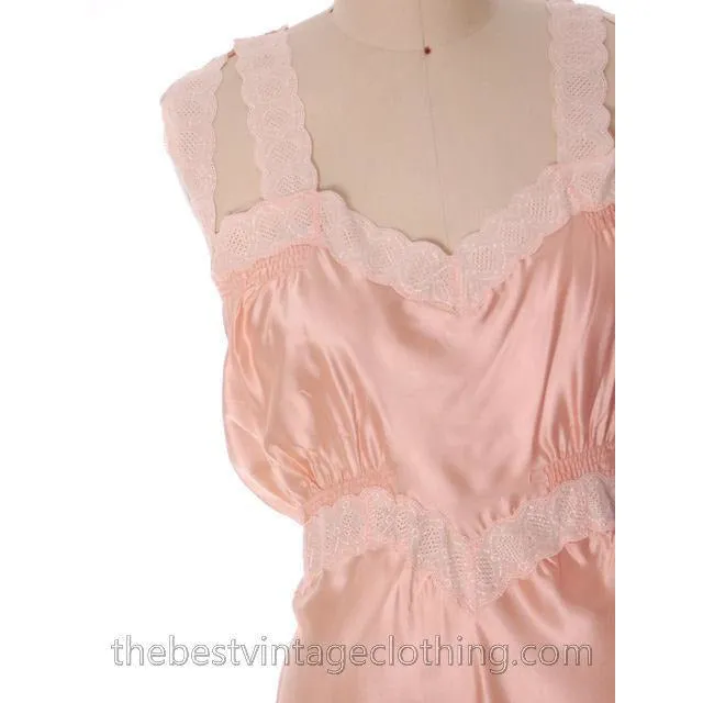 Gorgeous Vintage Peach Rayon Charmeuse Satin NOS Nightgown Boudoir XL Plus Bias Cut
