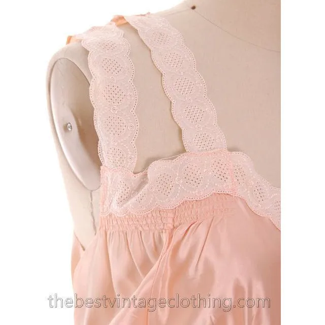 Gorgeous Vintage Peach Rayon Charmeuse Satin NOS Nightgown Boudoir XL Plus Bias Cut