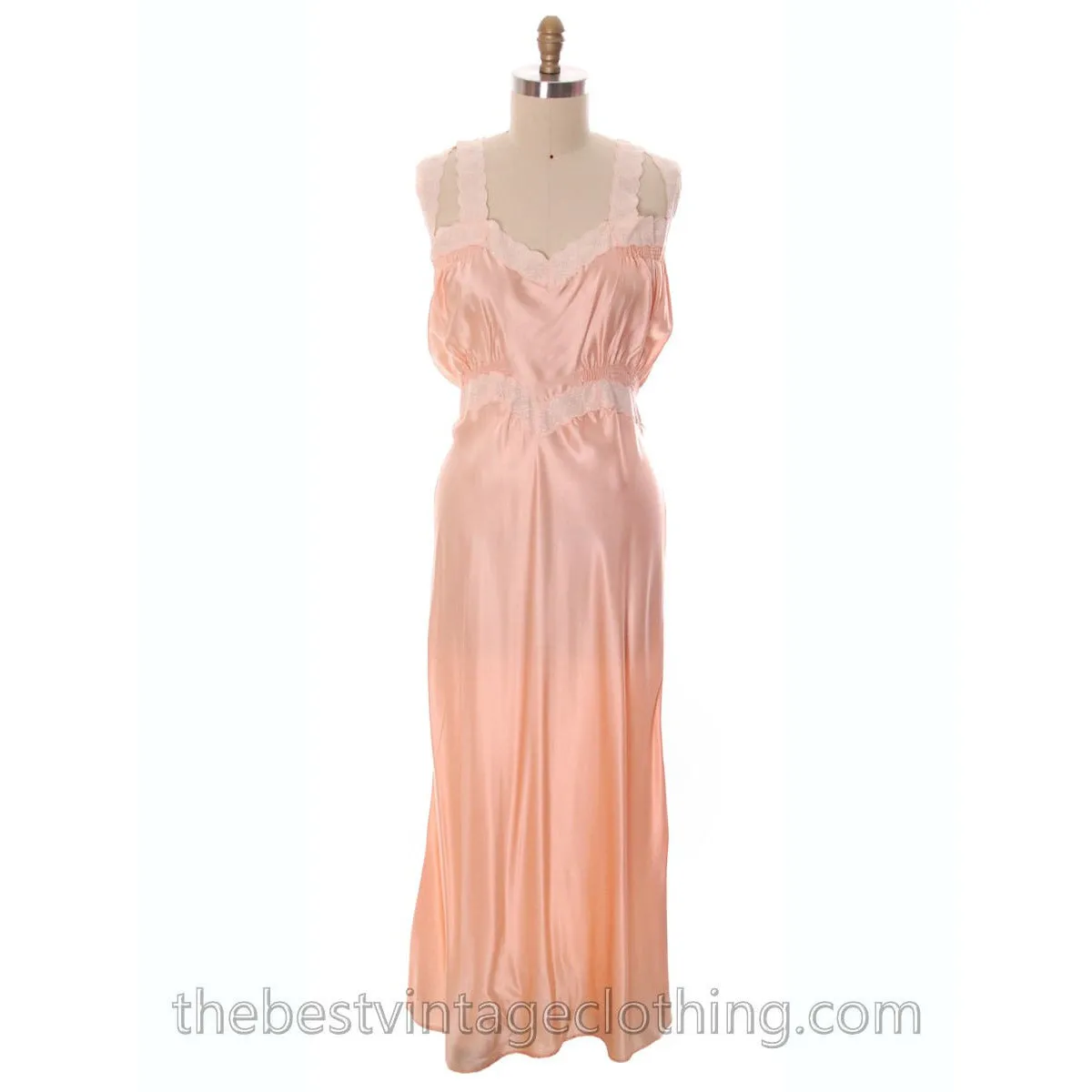 Gorgeous Vintage Peach Rayon Charmeuse Satin NOS Nightgown Boudoir XL Plus Bias Cut