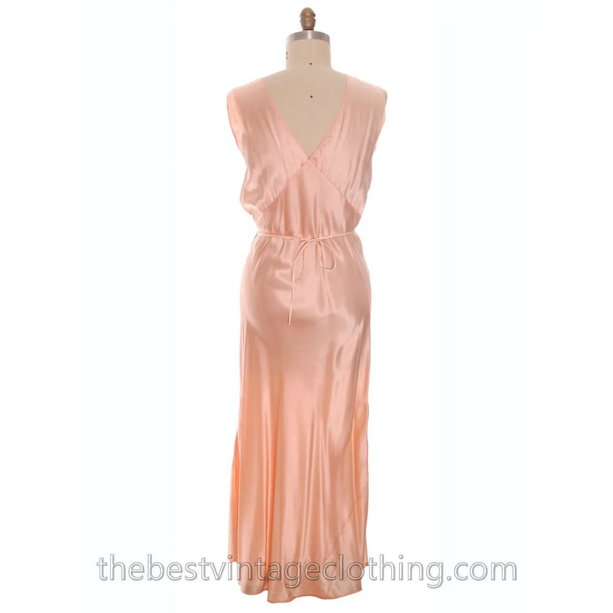 Gorgeous Vintage Peach Rayon Charmeuse Satin NOS Nightgown Boudoir XL Plus Bias Cut