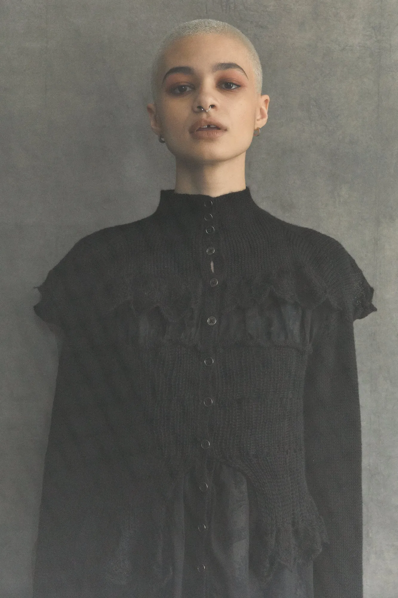 grafted alpaca and chiffon victorian cardigan in black