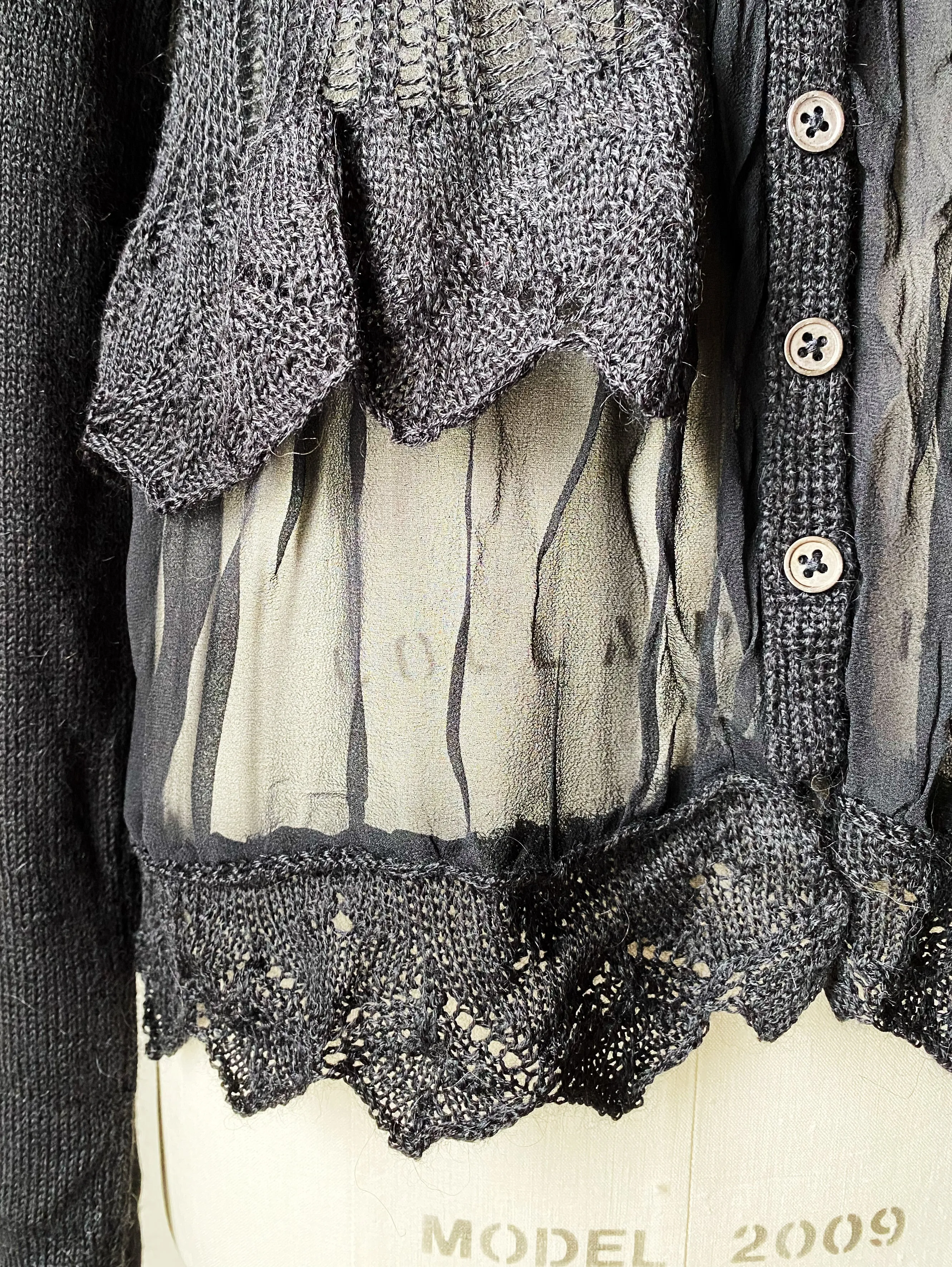 grafted alpaca and chiffon victorian cardigan in black