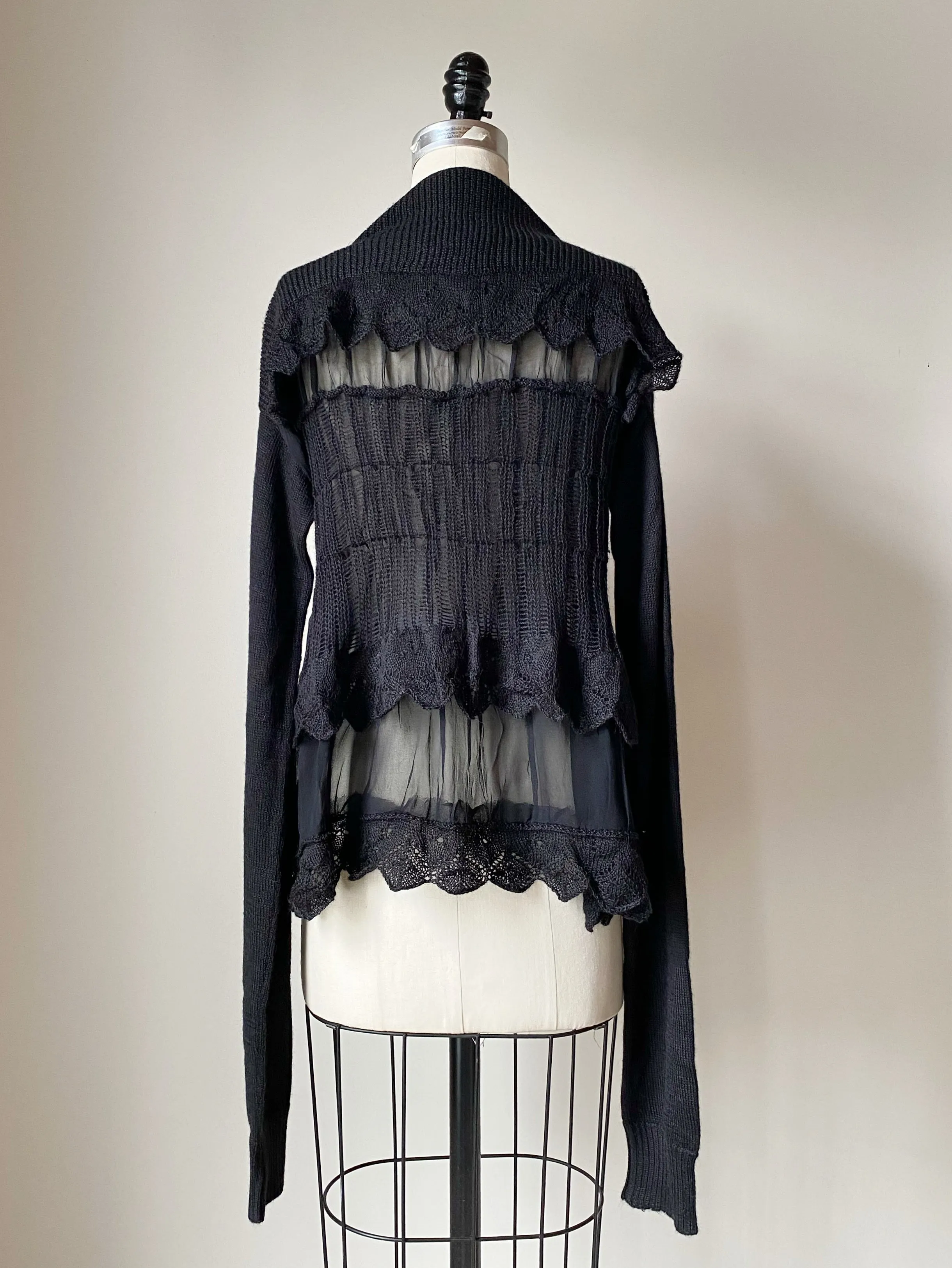 grafted alpaca and chiffon victorian cardigan in black