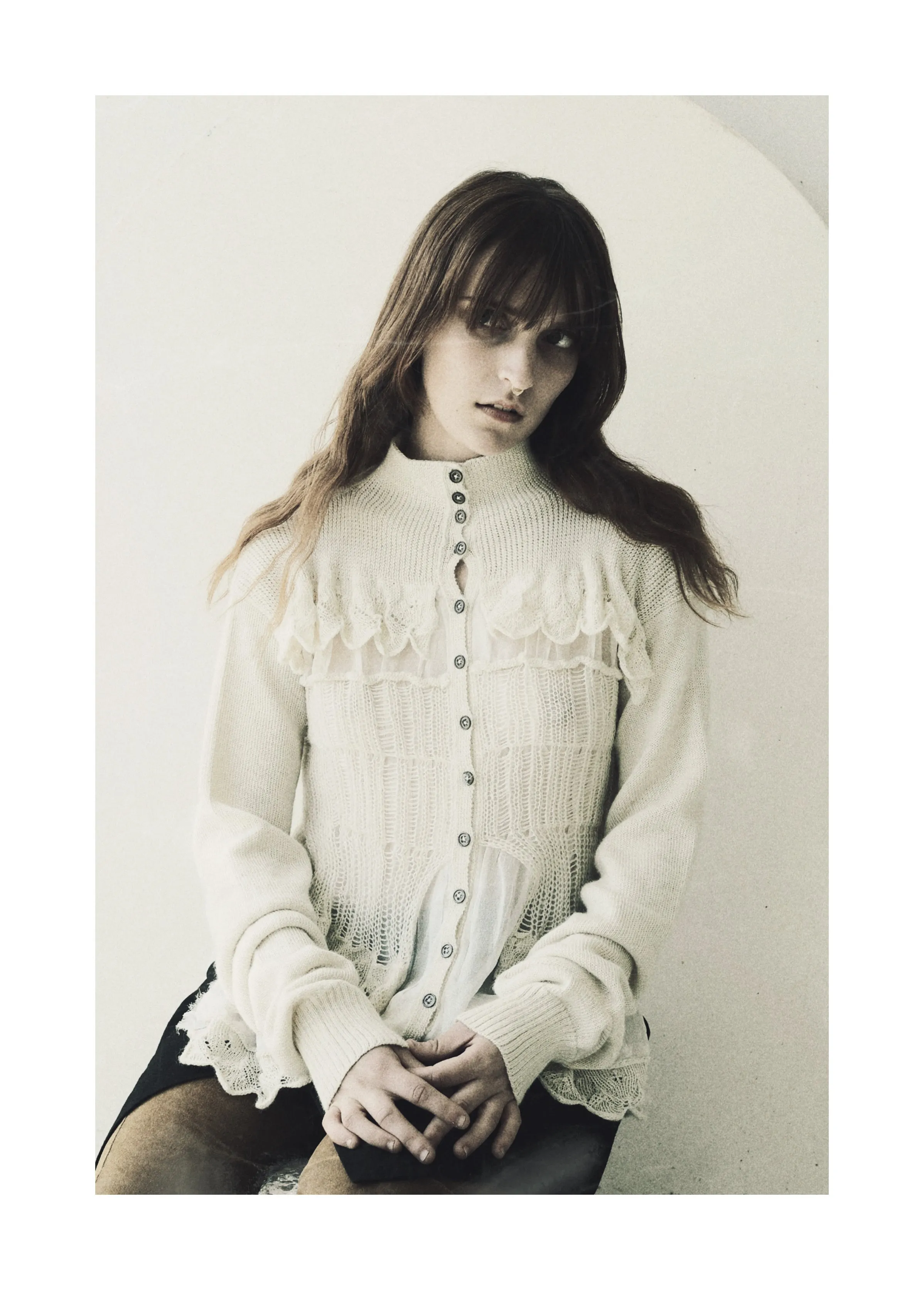 grafted alpaca and chiffon victorian cardigan in black