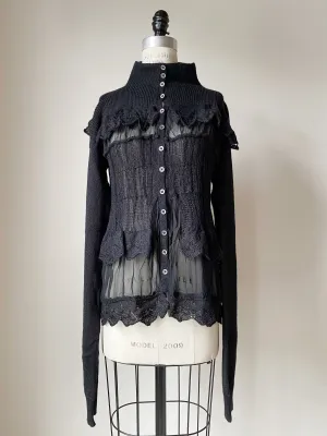 grafted alpaca and chiffon victorian cardigan in black