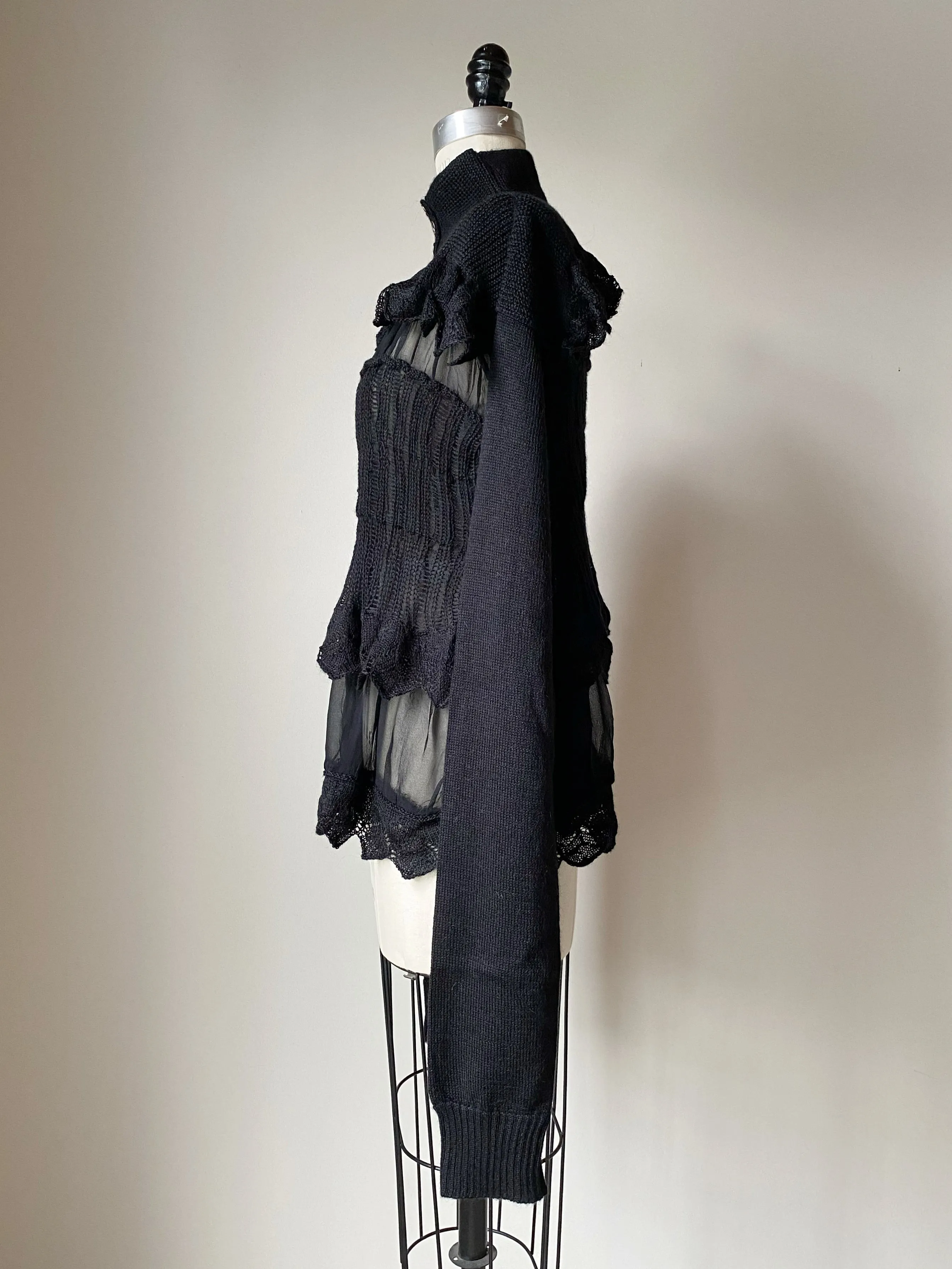 grafted alpaca and chiffon victorian cardigan in black