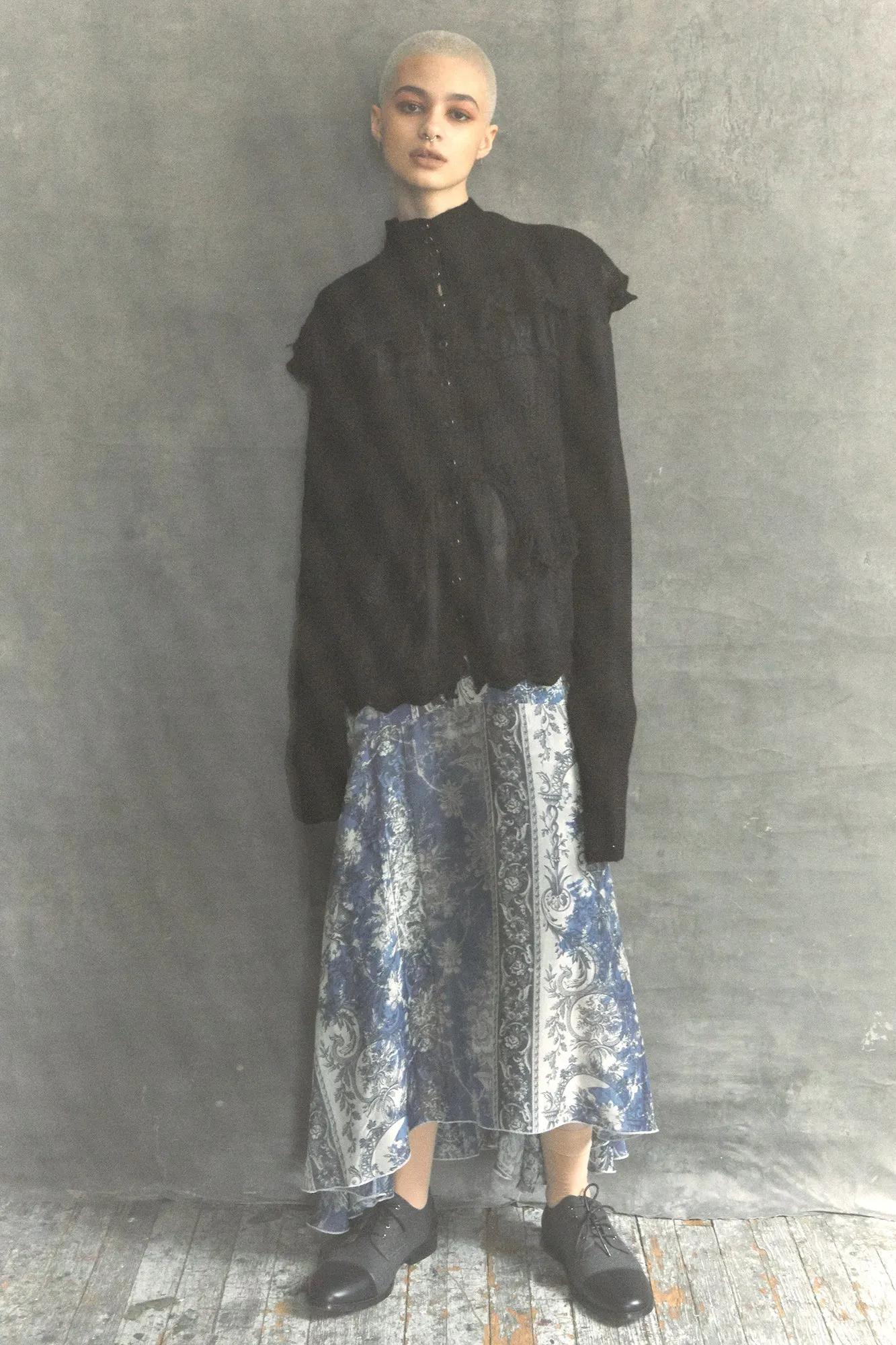 grafted alpaca and chiffon victorian cardigan in black