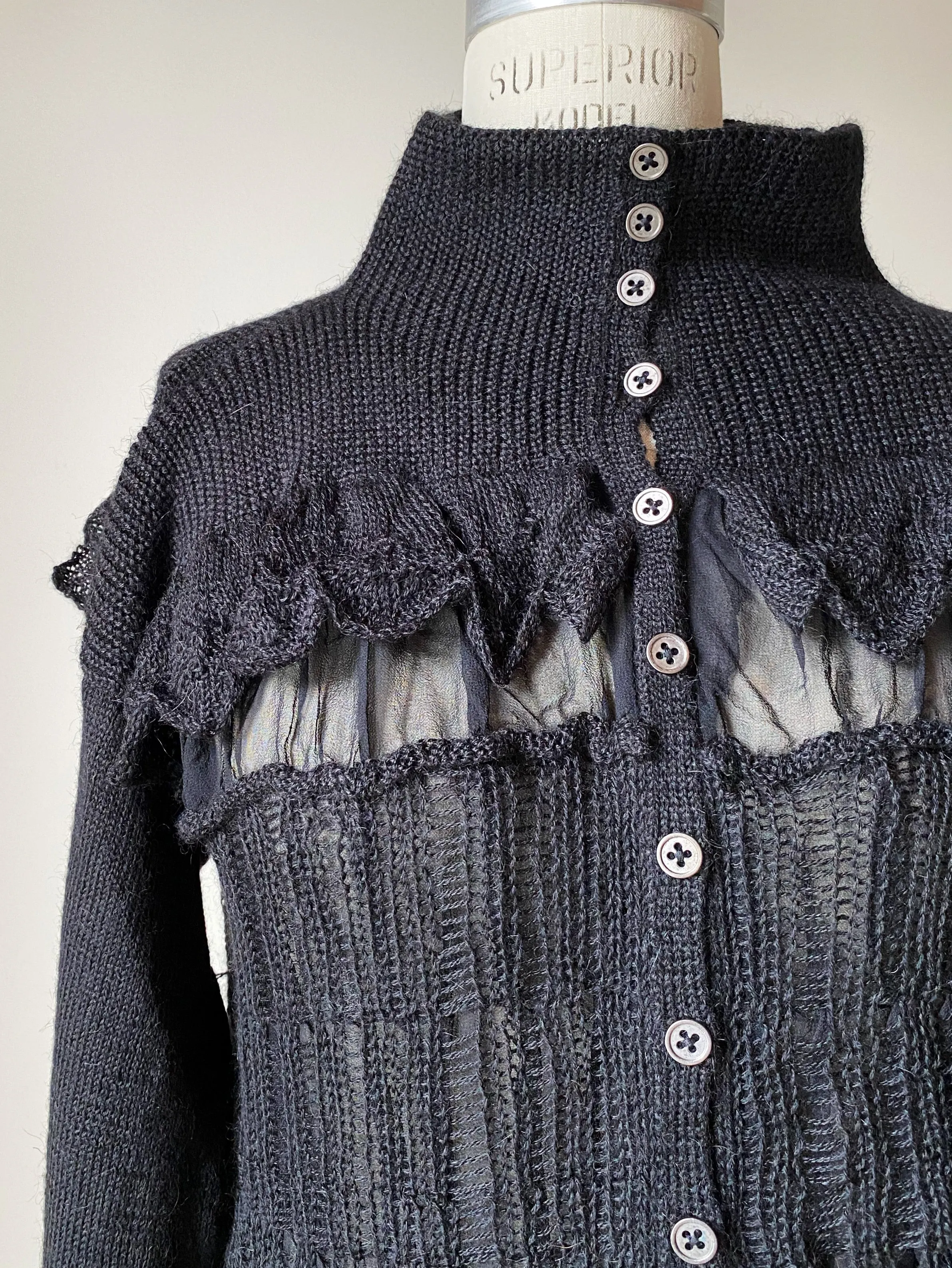 grafted alpaca and chiffon victorian cardigan in black