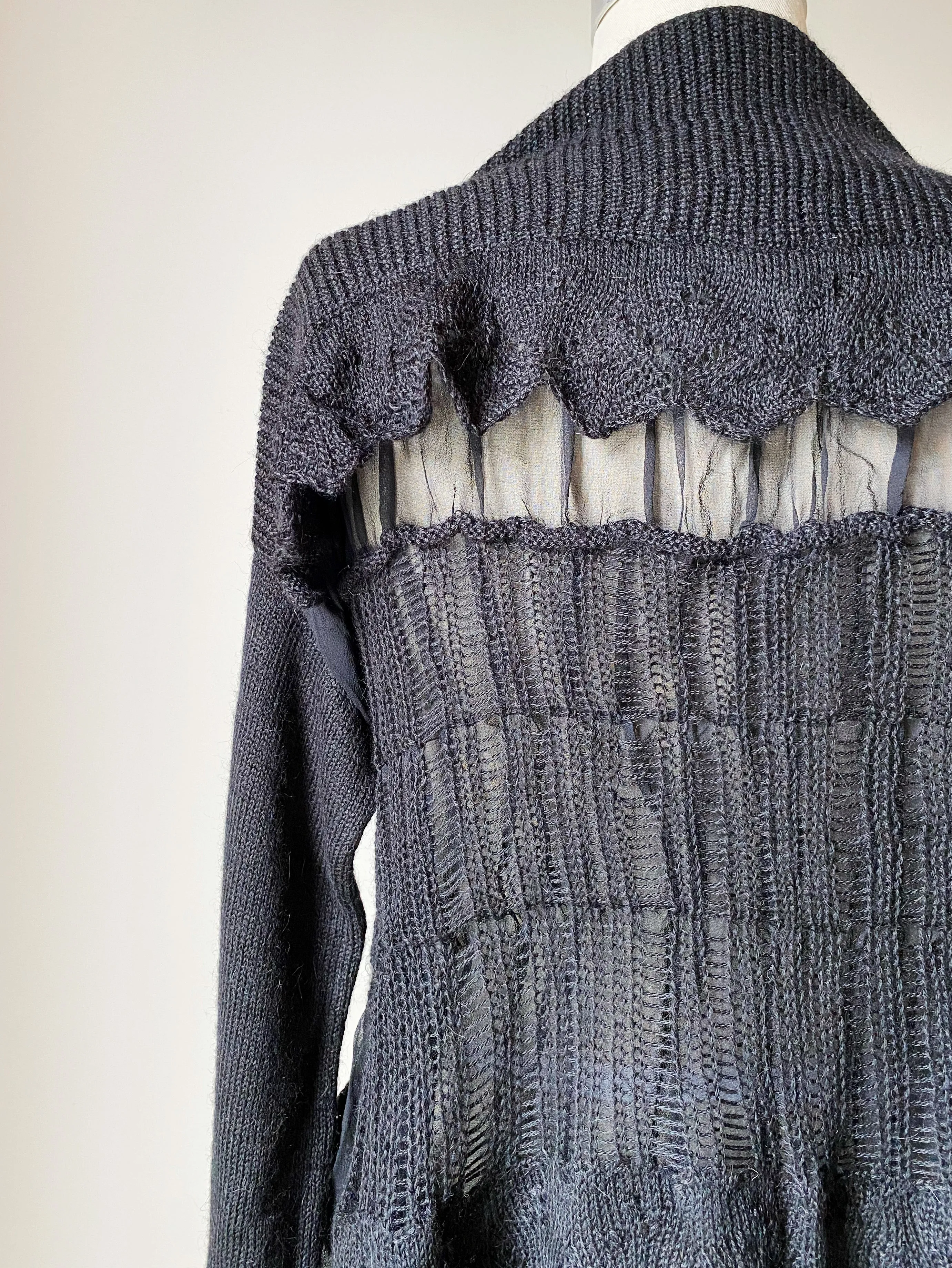 grafted alpaca and chiffon victorian cardigan in black