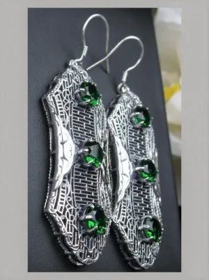 Green Emerald Earrings, Triple Gems, Edwardian Jewelry E42