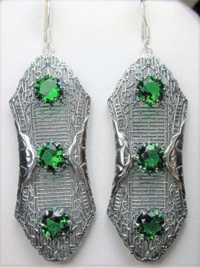 Green Emerald Earrings, Triple Gems, Edwardian Jewelry E42